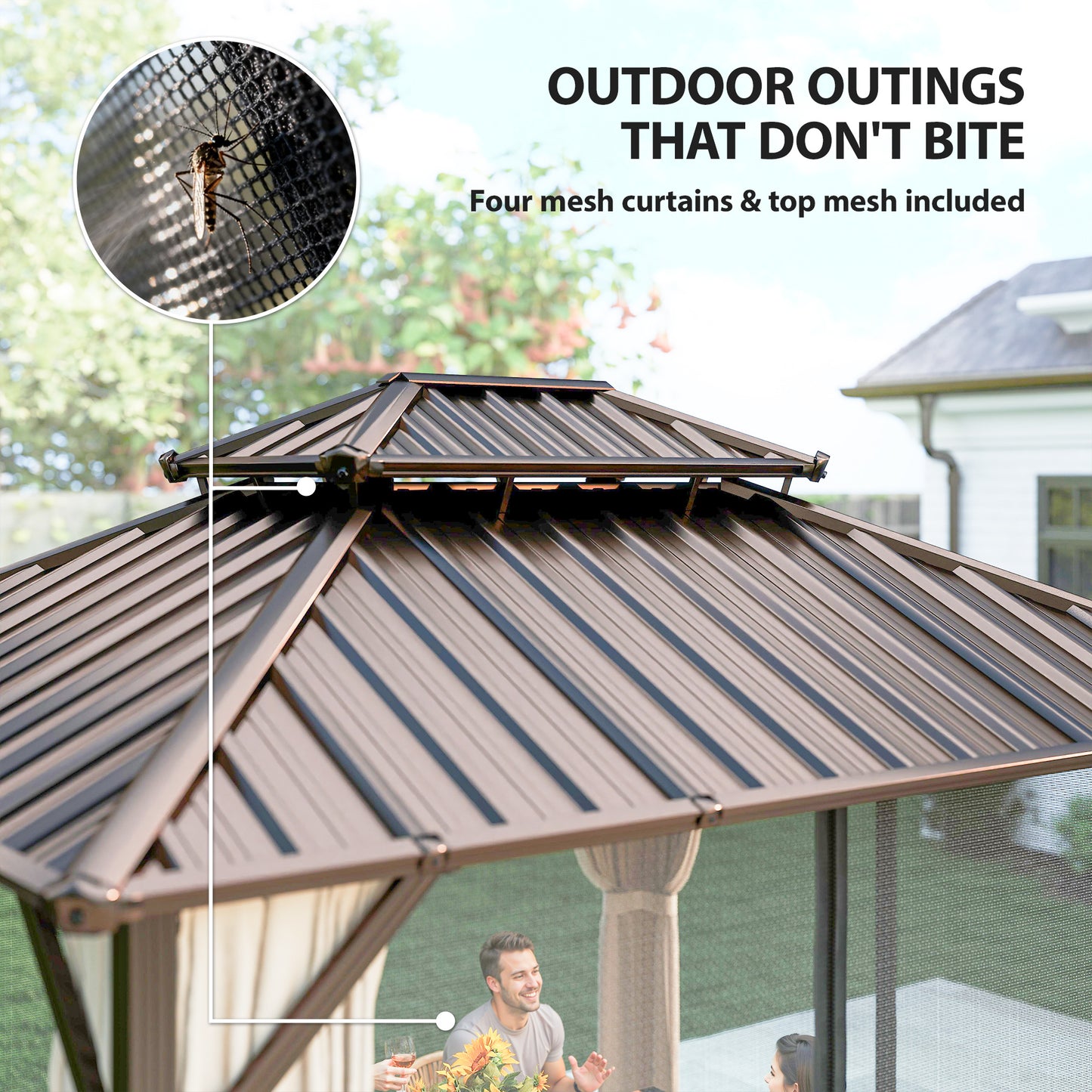 Outsunny 3x3 M Permanent Hardtop Gazebo With UPF50 Plus Double Galvanised Steel Roof Aluminium Garden Pavilion Brown