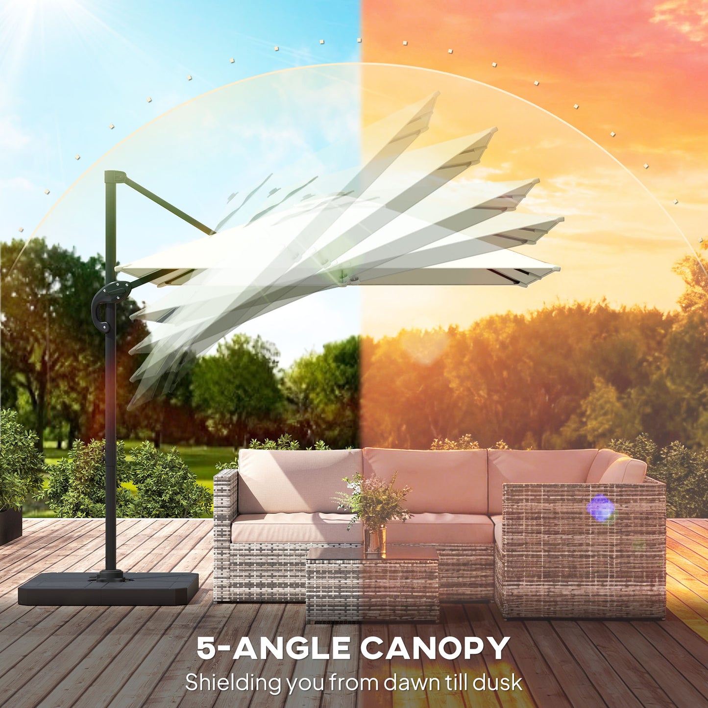 Outsunny 2.4 x 2.4m Cantilever Parasol With Umbrella Weights UPF50 Offset Outdoor Umbrella Cream White