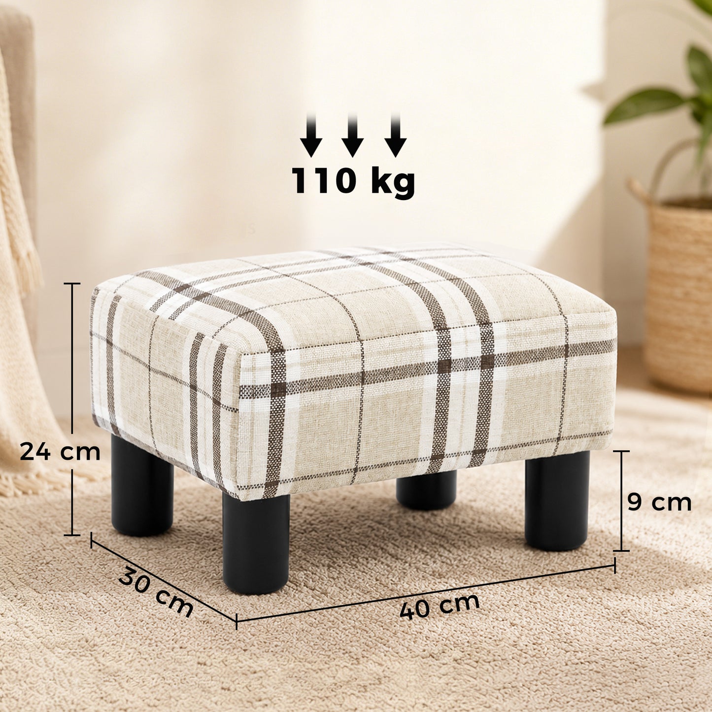 HOMCOM Linen Fabric Footstool Ottoman Cube With 4 Plastic Legs Multicolored Upholstered Stool For Living Room