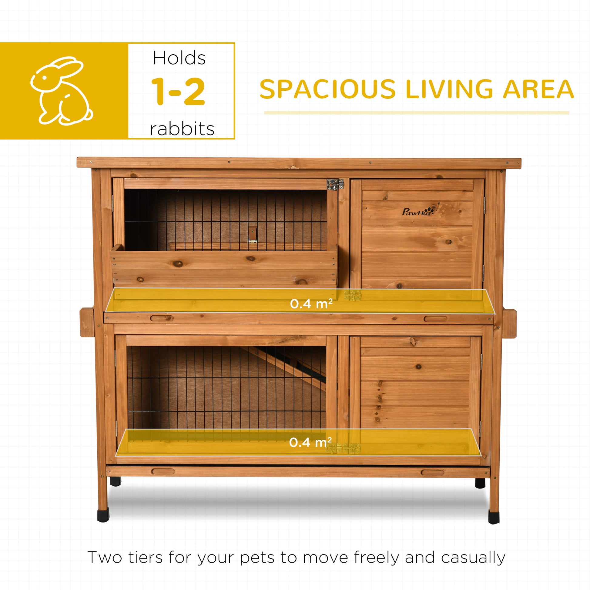 PawHut Outdoor 2-Tier Wooden Rabbit Hutch with Ramp and Removable Trays - Orange - ALL4U RETAILER LTD