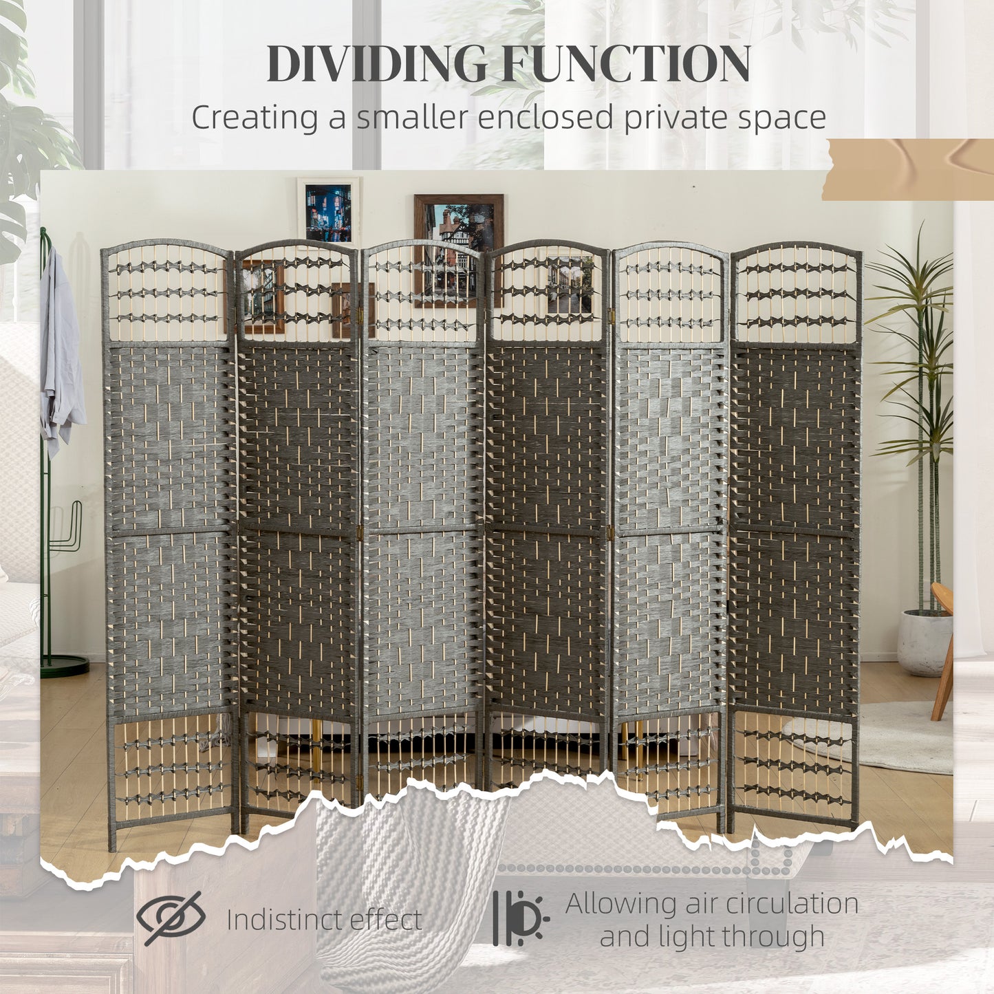 HOMCOM 4 Panel Folding Privacy Screen Room Divider With Pine Wood Frame For Living Room And Office Dark Grey