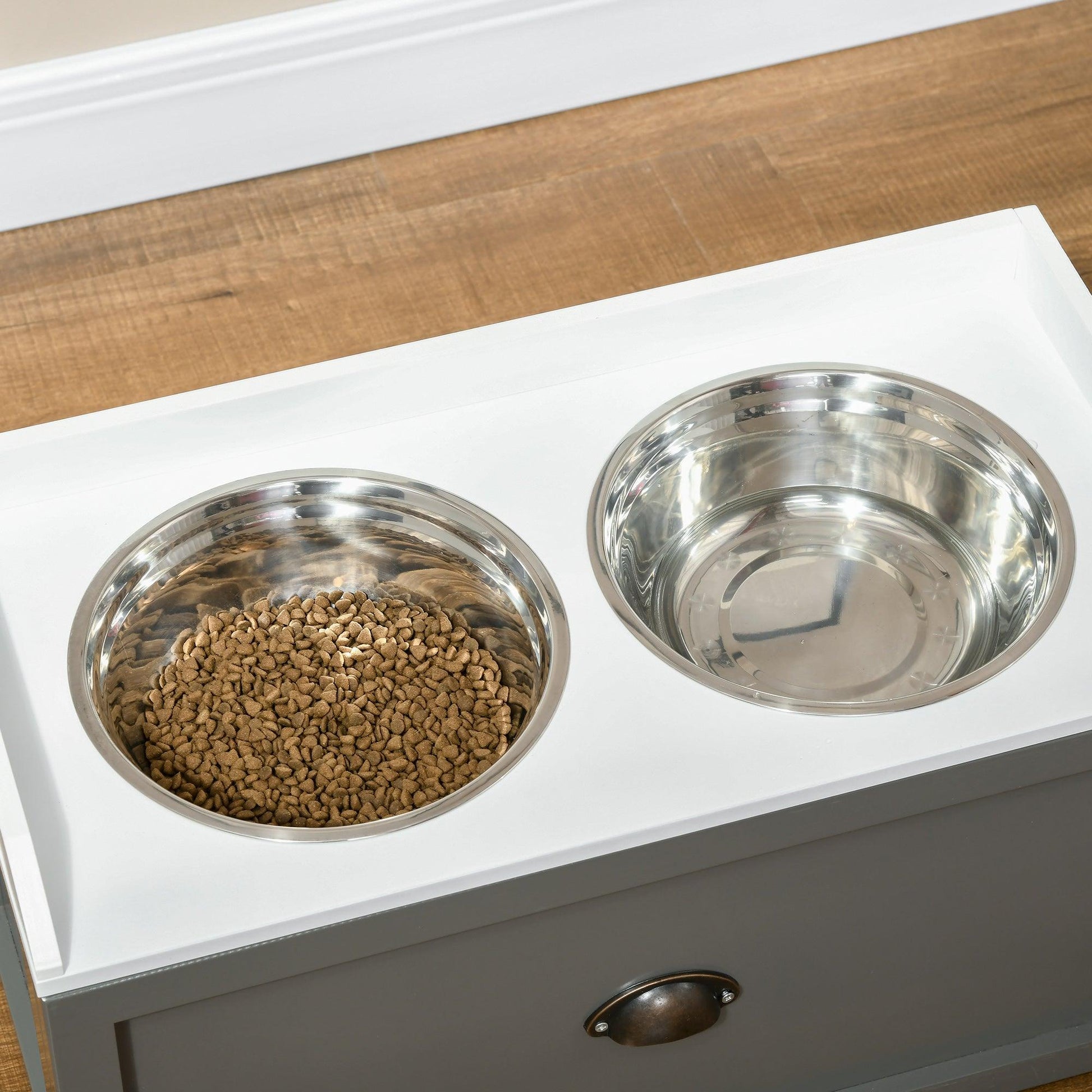 PawHut Raised Stainless Steel Dog Bowls with Storage Drawer, Grey - ALL4U RETAILER LTD