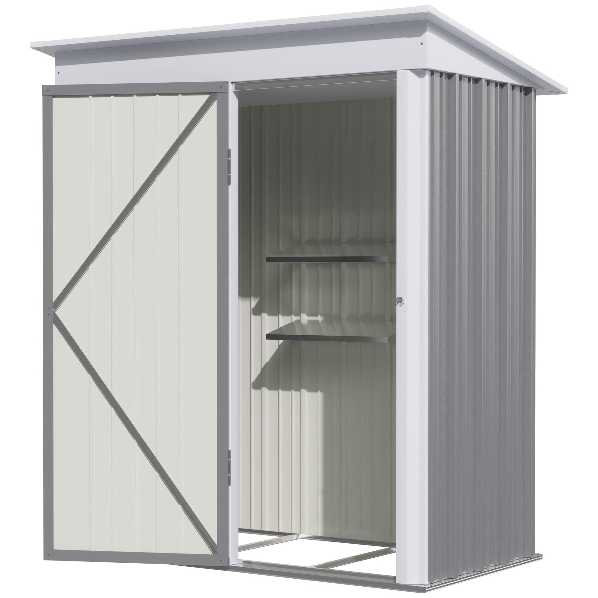 Outsunny Steel Garden Shed, Small Lean-to Shed for Bike Tool, 5x3 ft, Grey - ALL4U RETAILER LTD