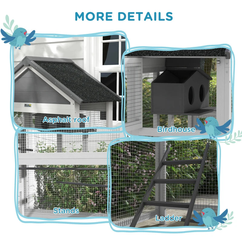 PawHut Wooden Bird Cage with Stand - Grey, Ideal for Finches, Parakeets, and Small Birds - ALL4U RETAILER LTD