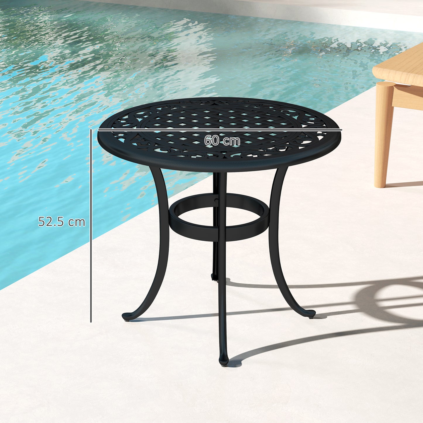 Outsunny Outdoor Garden Table Cast Aluminium Patio End Table With Anti Slip Foot Pads 60 x 60 cm Black