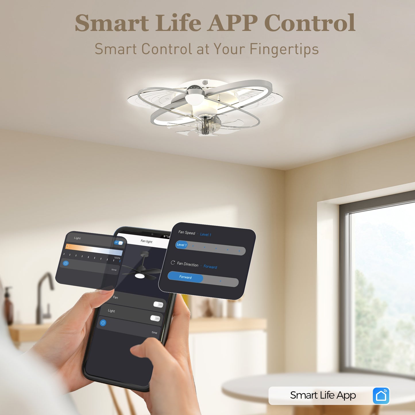 HOMCOM Ceiling Fan With Light And Remote 3 Colour Temperatures LED Mount Ceiling Fan Light For Bedroom Silver Tone