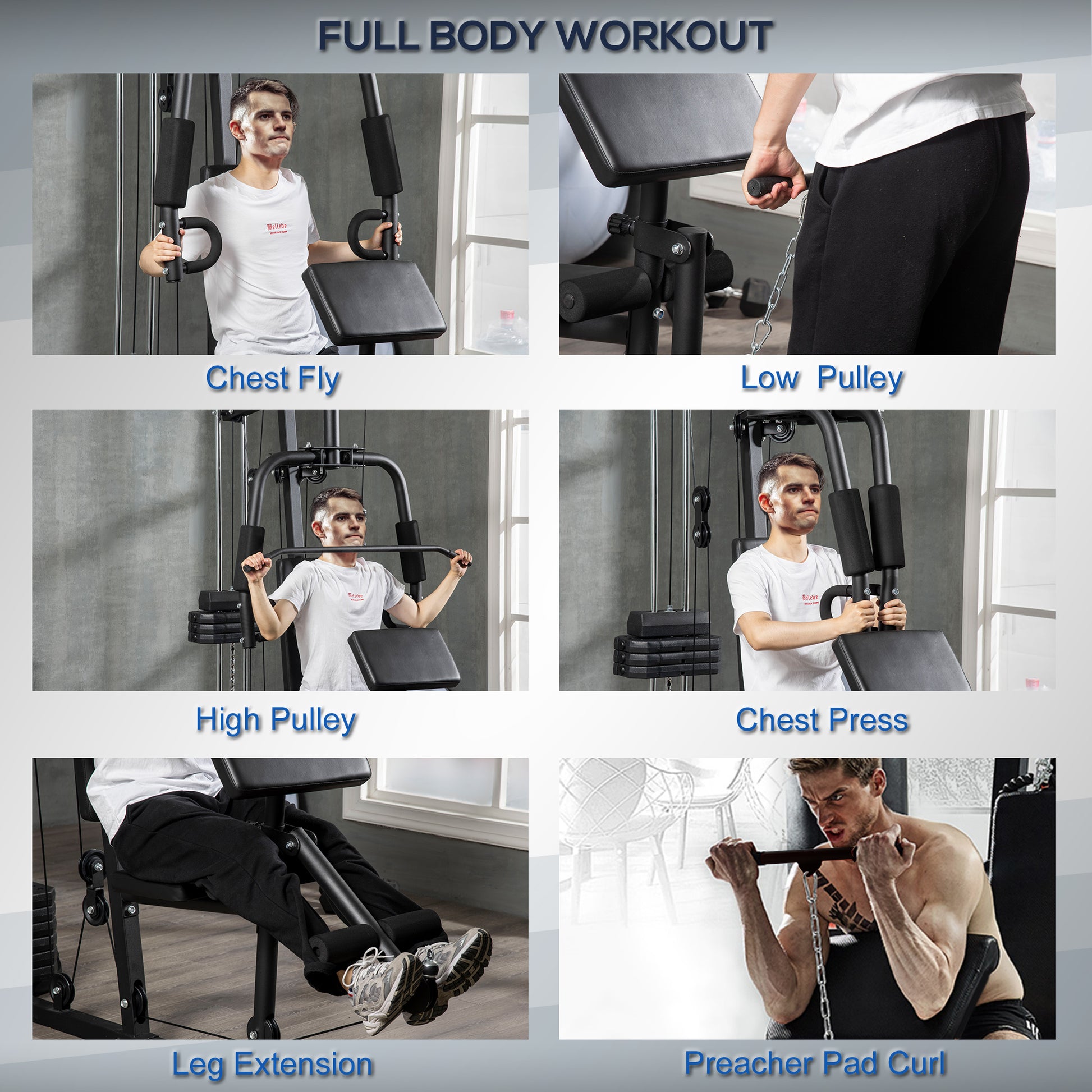 HOMCOM Full Body Workout Multi-Station Gym with 45kg Weight Stack - ALL4U RETAILER LTD