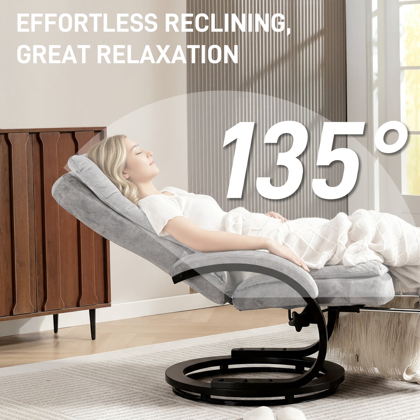 HOMCOM Swivel Recliner Chair With Footrest Manual Recliner Armchair Wooden Base Grey For Living Room