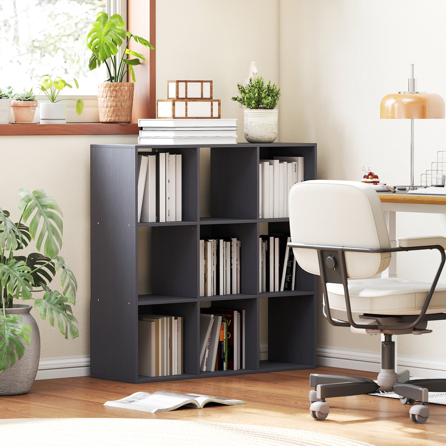 HOMCOM Nine Cube Storage Shelf Grey For Home Office Organization Durable Particle Board Construction