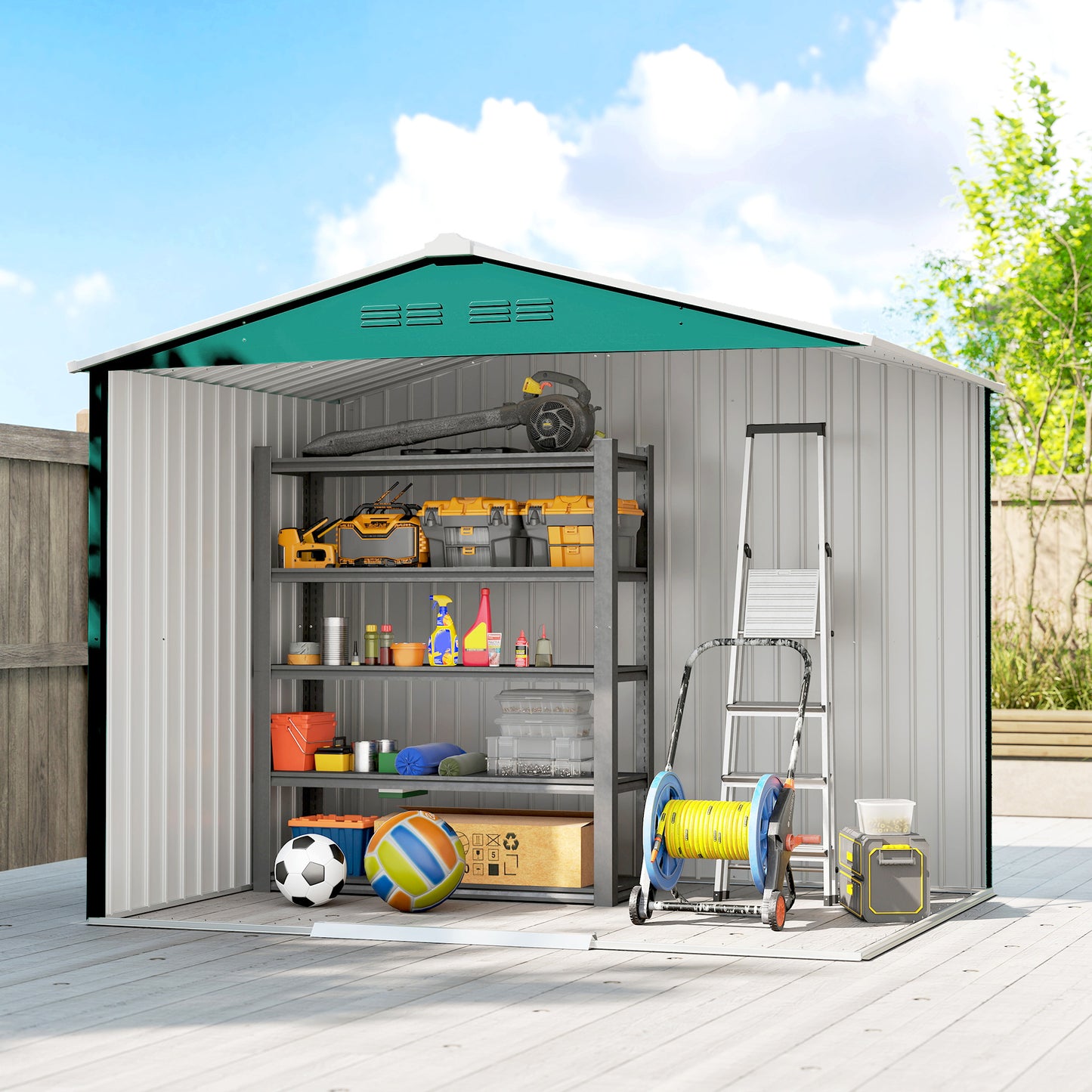 Outsunny 8 By 6 Feet Galvanised Steel Shed With Double Doors Green Garden Storage