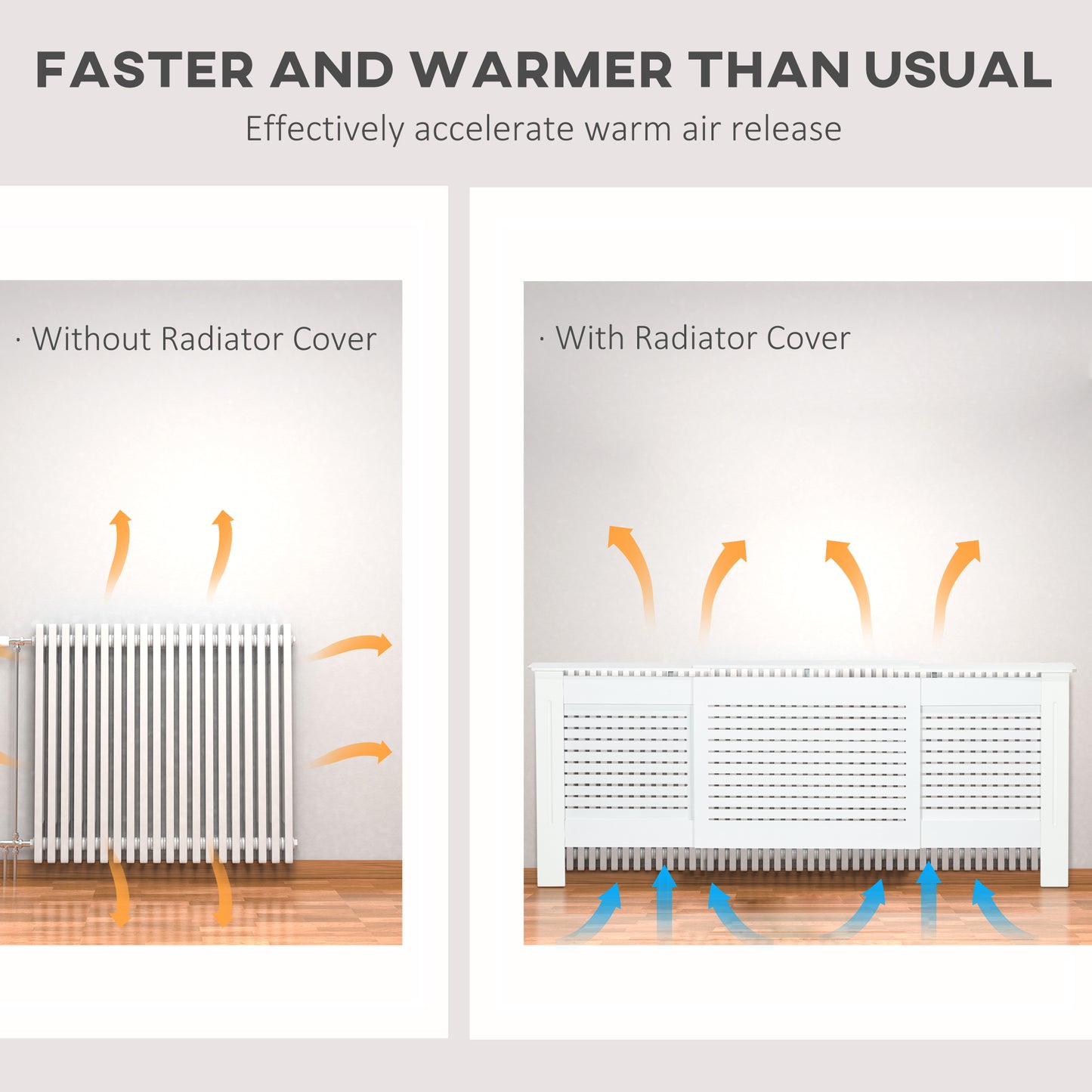 HOMCOM Set of 2 MDF Extendable Radiator Covers with Cabinet Shelving for Home Office White Slatted Design