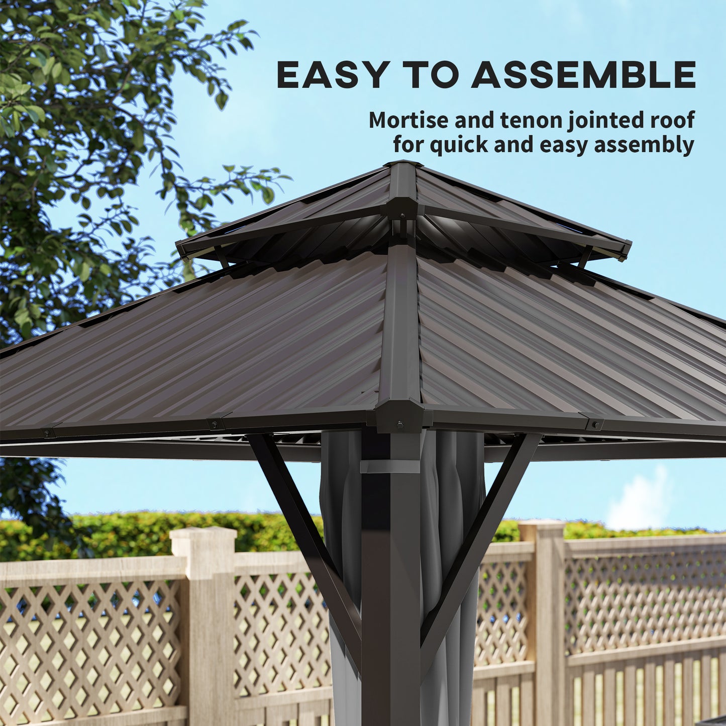 Outsunny 3 x 3m Hardtop Gazebo With Metal Roof Waterproof Permanent Pavilion Garden Canopy Netting Curtains Grey