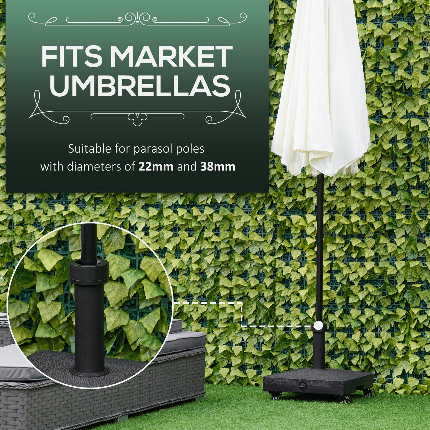 Outsunny 20kg Parasol Base With Wheels Heavy Duty Sand Or Water Filled Patio Umbrella Base For Outdoor Deck Black