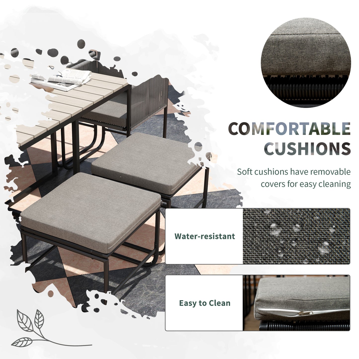 Outsunny 10 Seater Rattan Cube Garden Furniture Set With Cushions 6 Armchairs 4 Stools Wood Grain Table Grey