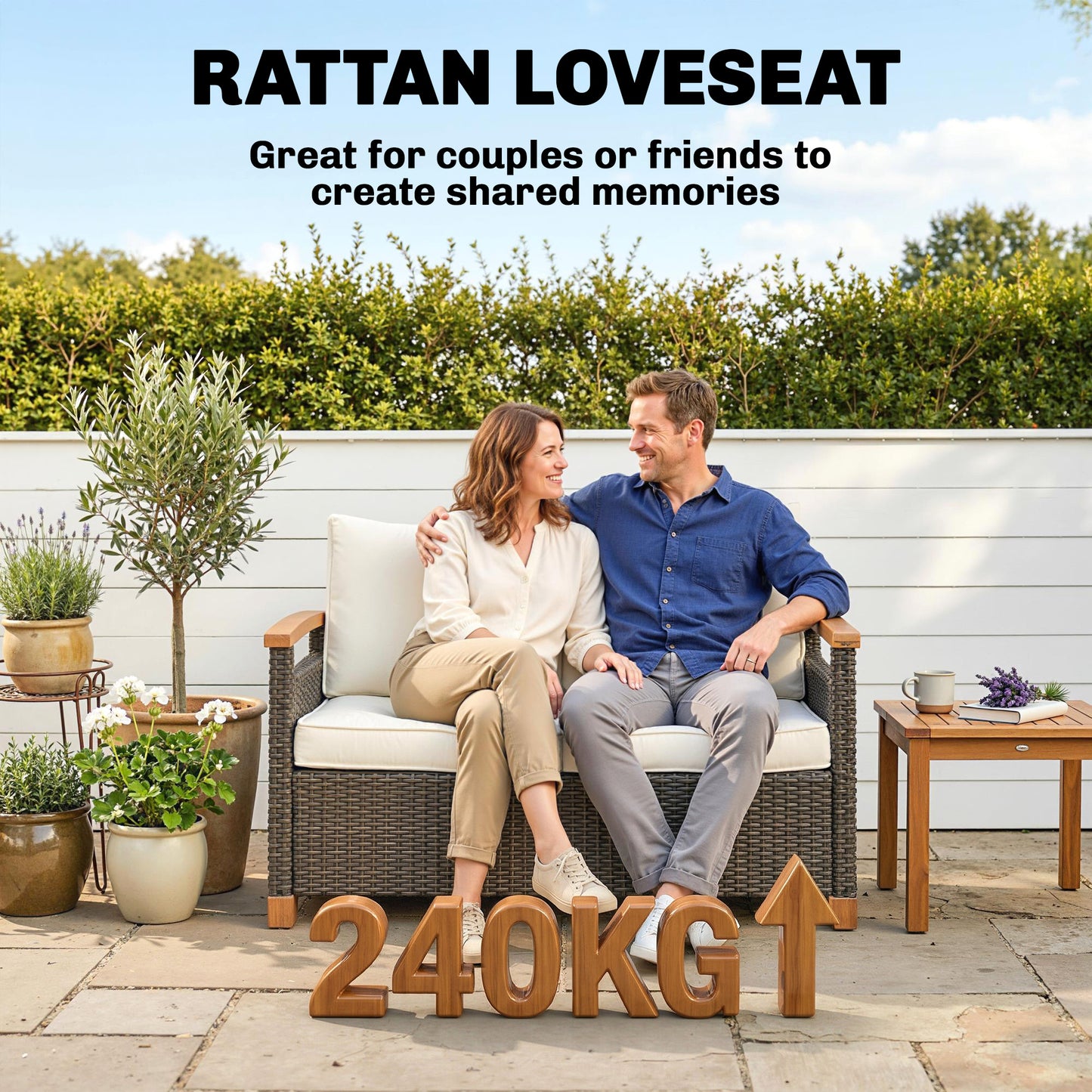 Outsunny 2 Seater Rattan Garden Sofa With Thick Cushions And Acacia Wood Armrests Brown