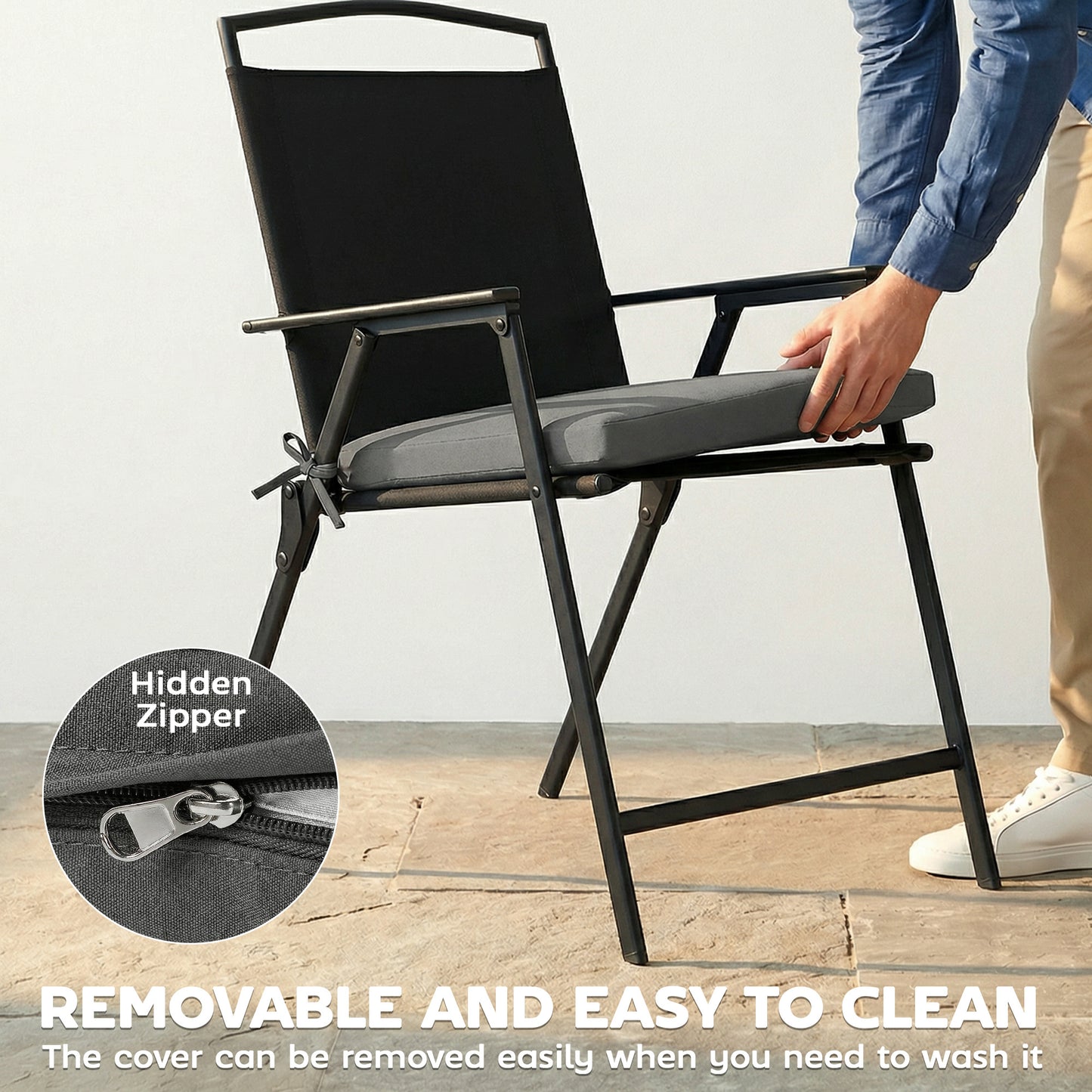 Outsunny Set of 6 Outdoor Seat Cushions Machine Washable Covers Water Repellent Dark Grey