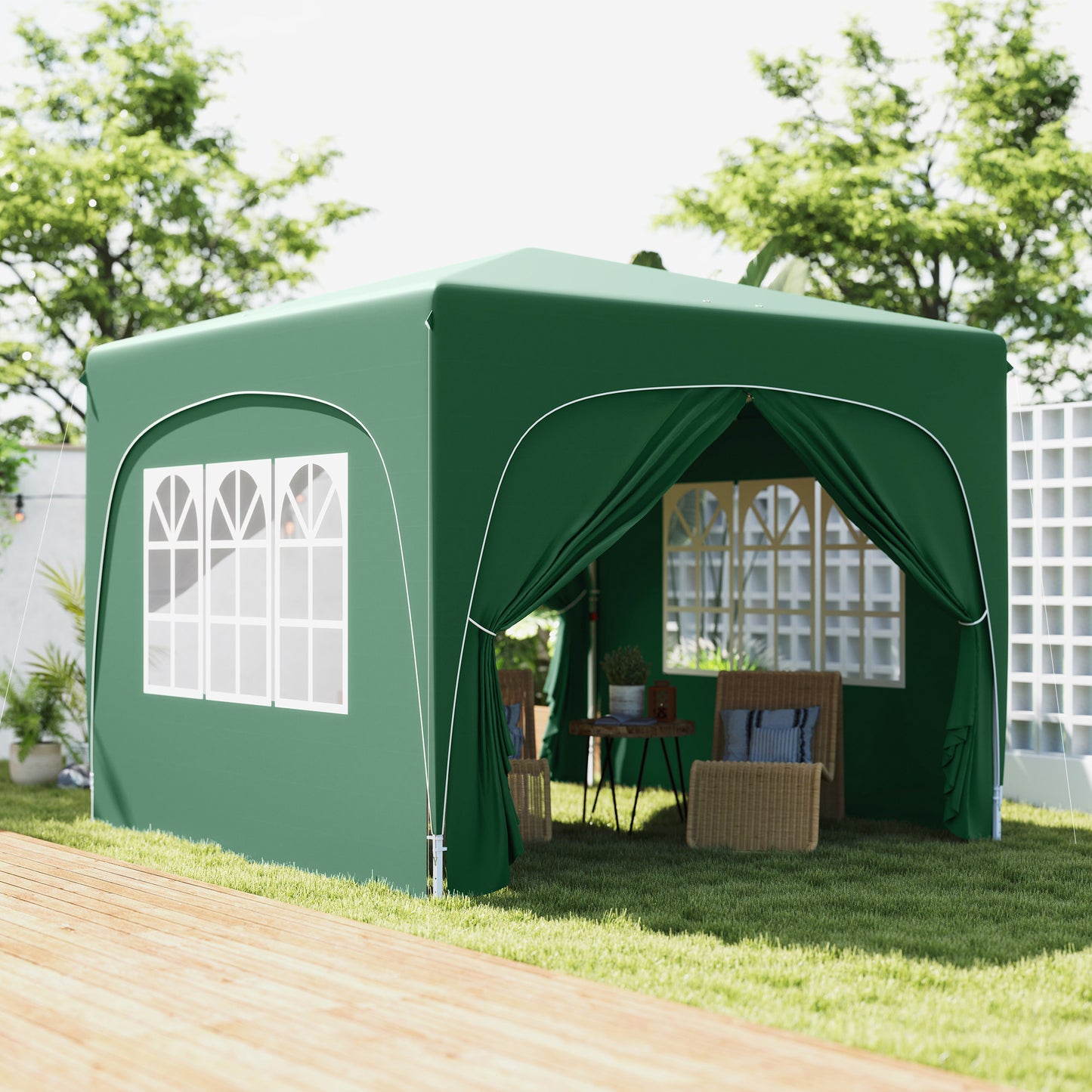 Outsunny 3 X 3m Pop Up Gazebo Shelter With Accessories Dark Green UPF50 Canopy UV Protected Easy Setup