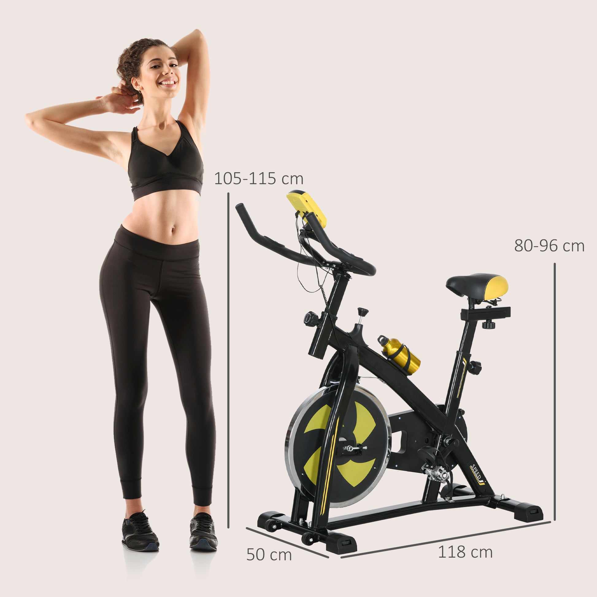 SPORTNOW Indoor Cycling Bike with Adjustable Features for Home Workouts - Yellow - ALL4U RETAILER LTD