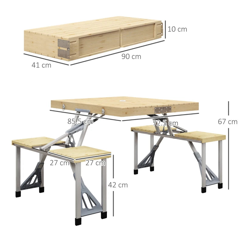 Outsunny Aluminium Frame Folding Picnic Table with Portable Chairs Set, Umbrella Hole - Ideal for Camping and Outdoor Gatherings - ALL4U RETAILER LTD