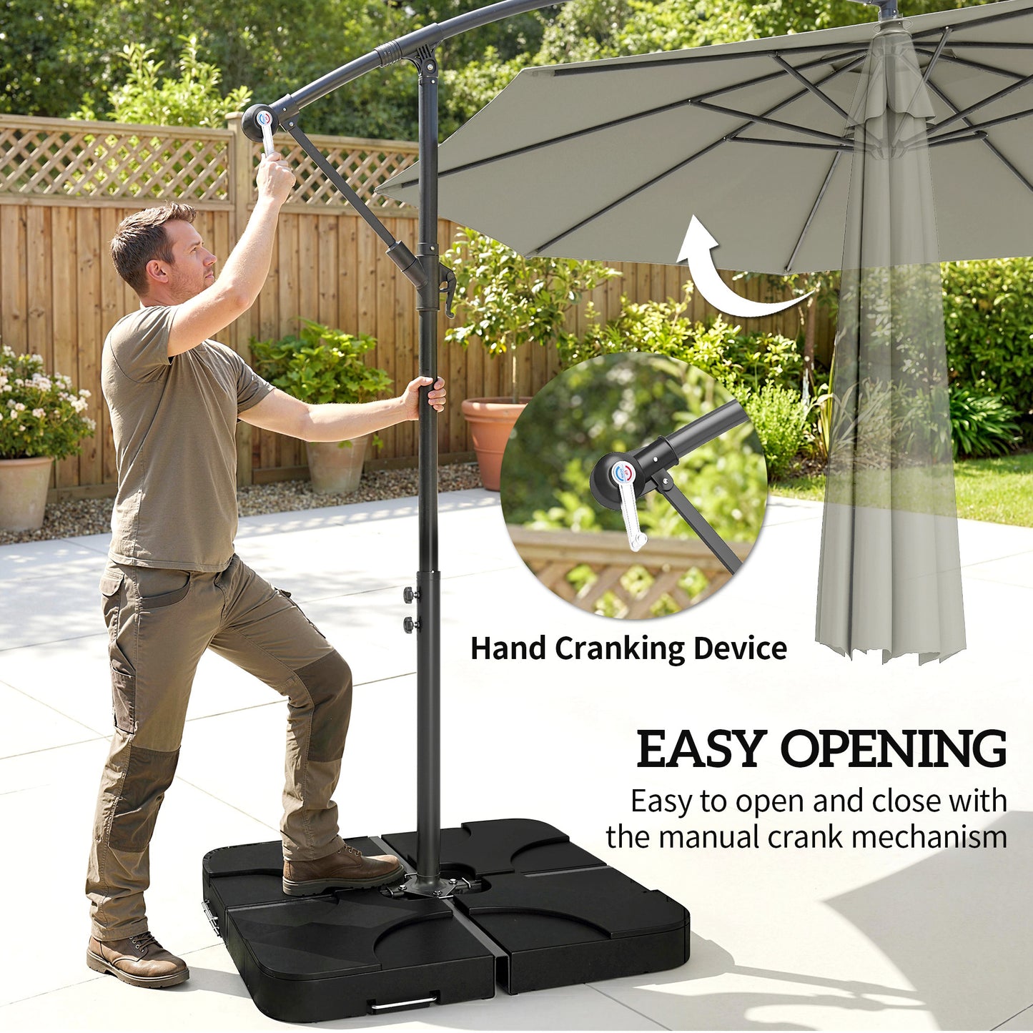 Outsunny 3m Overhanging Cantilever Parasol With Base Weights And Cover In Light Grey