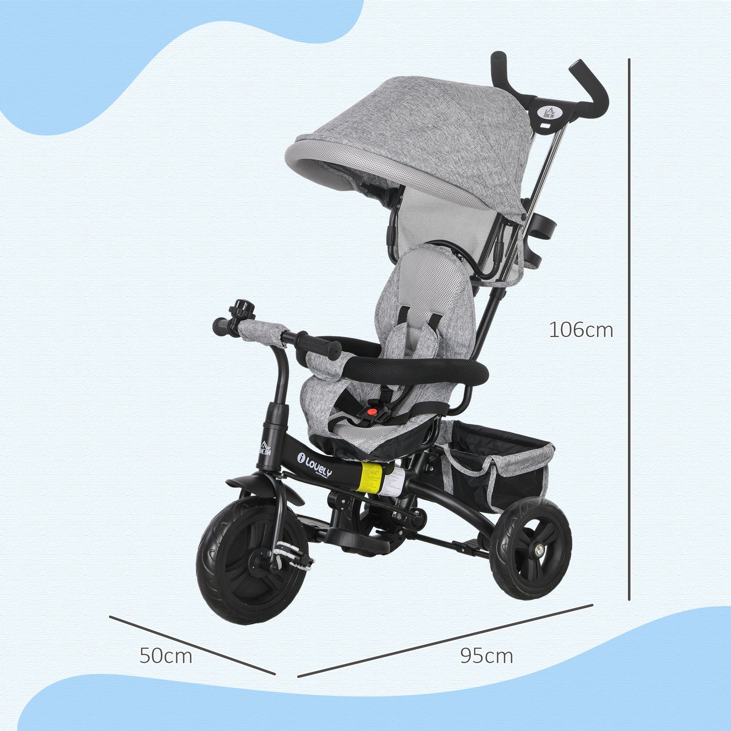 HOMCOM Transformable 4-in-1 Toddler Trike with Canopy, Push Handle, and Safety Features for Ages 1-5 - Grey - ALL4U RETAILER LTD