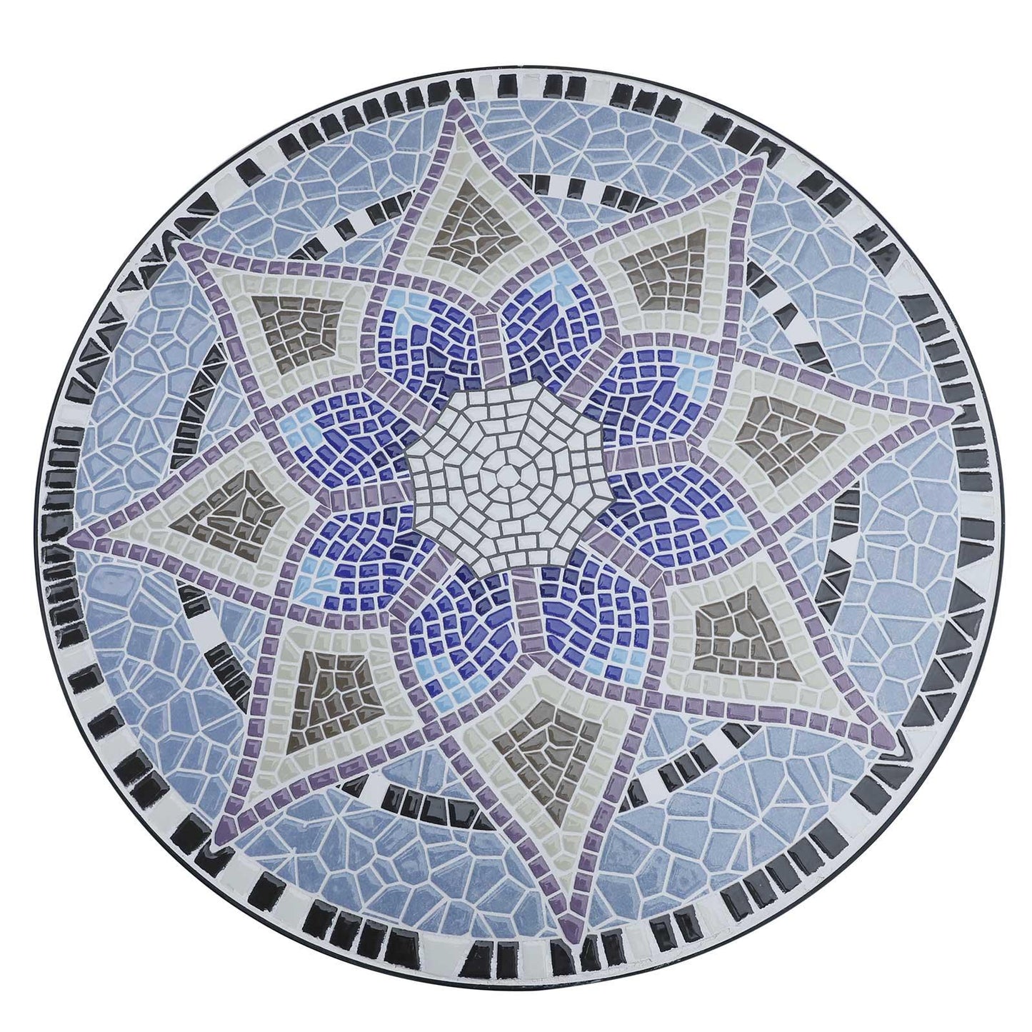 Outsunny Outdoor Mosaic Round Garden Table, Patio Bistro Coffee Side Table with 60cm Ceramic Top for Garden, Blue and White - ALL4U RETAILER LTD