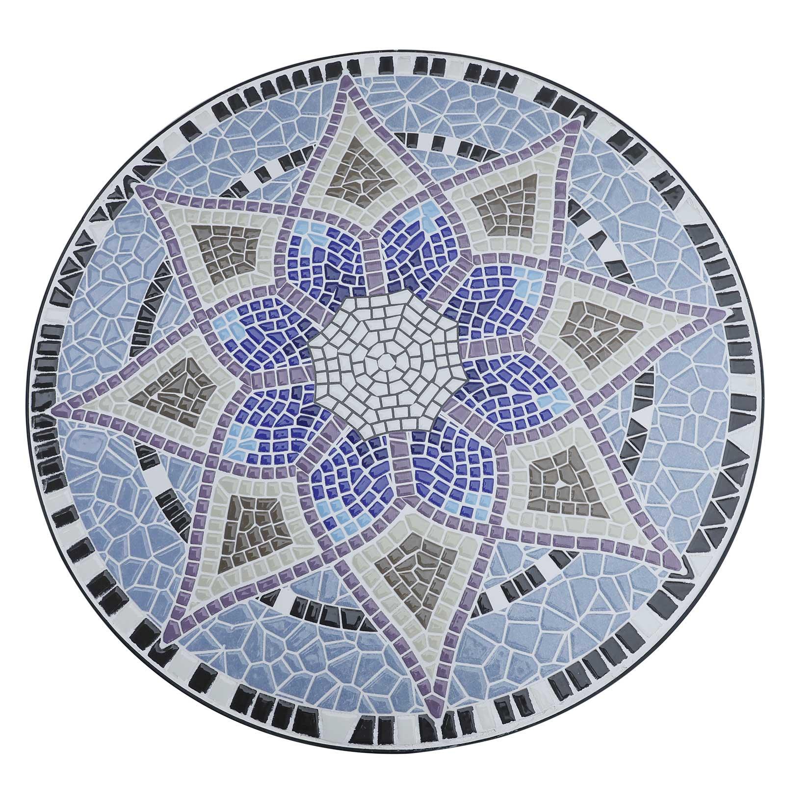 Outsunny Outdoor Mosaic Round Garden Table, Patio Bistro Coffee Side Table with 60cm Ceramic Top for Garden, Blue and White - ALL4U RETAILER LTD