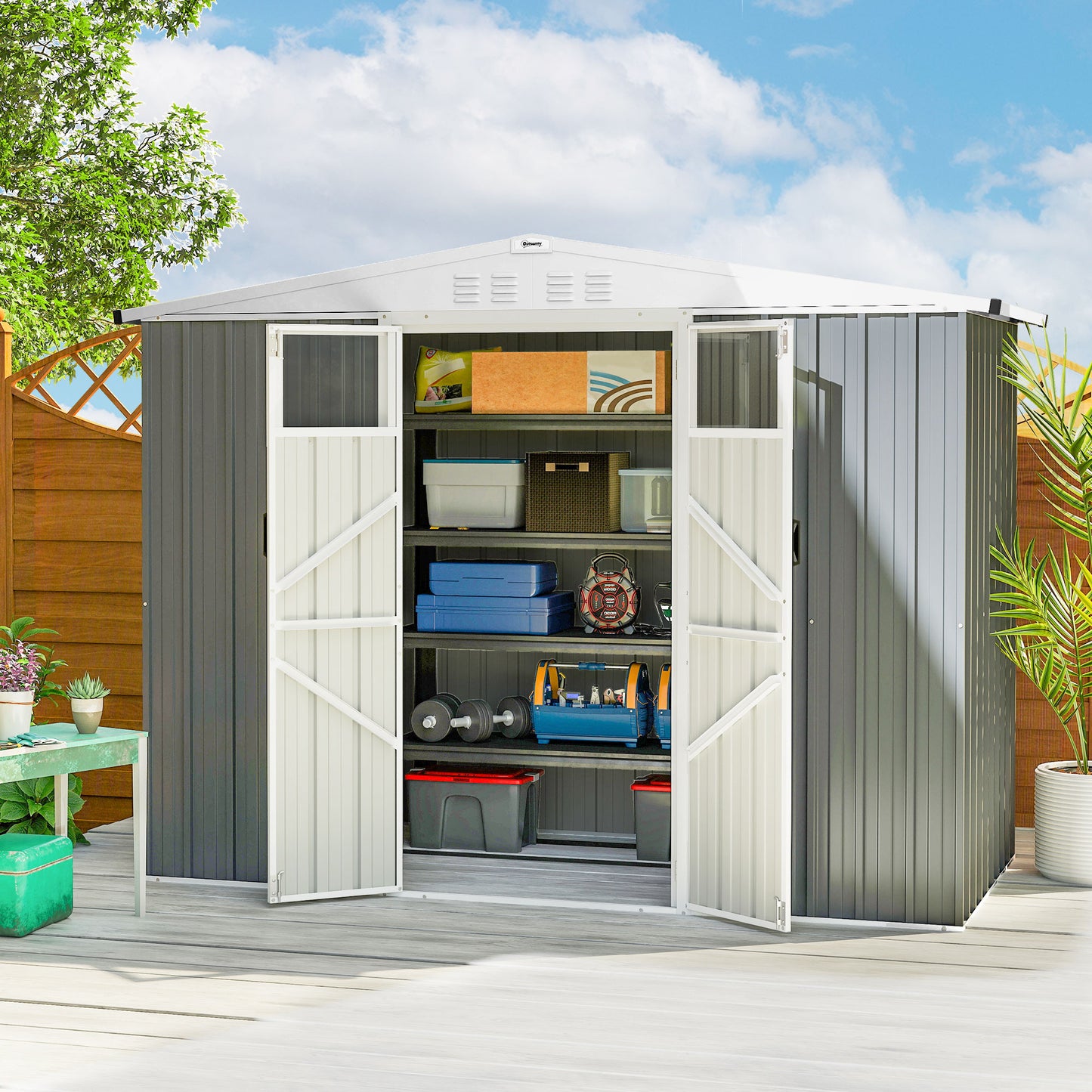 Outsunny 8 X 4 Ft Metal Garden Shed With Window 4 Vents Lockable Door Waterproof Galvanised Steel Tool Storage Shed