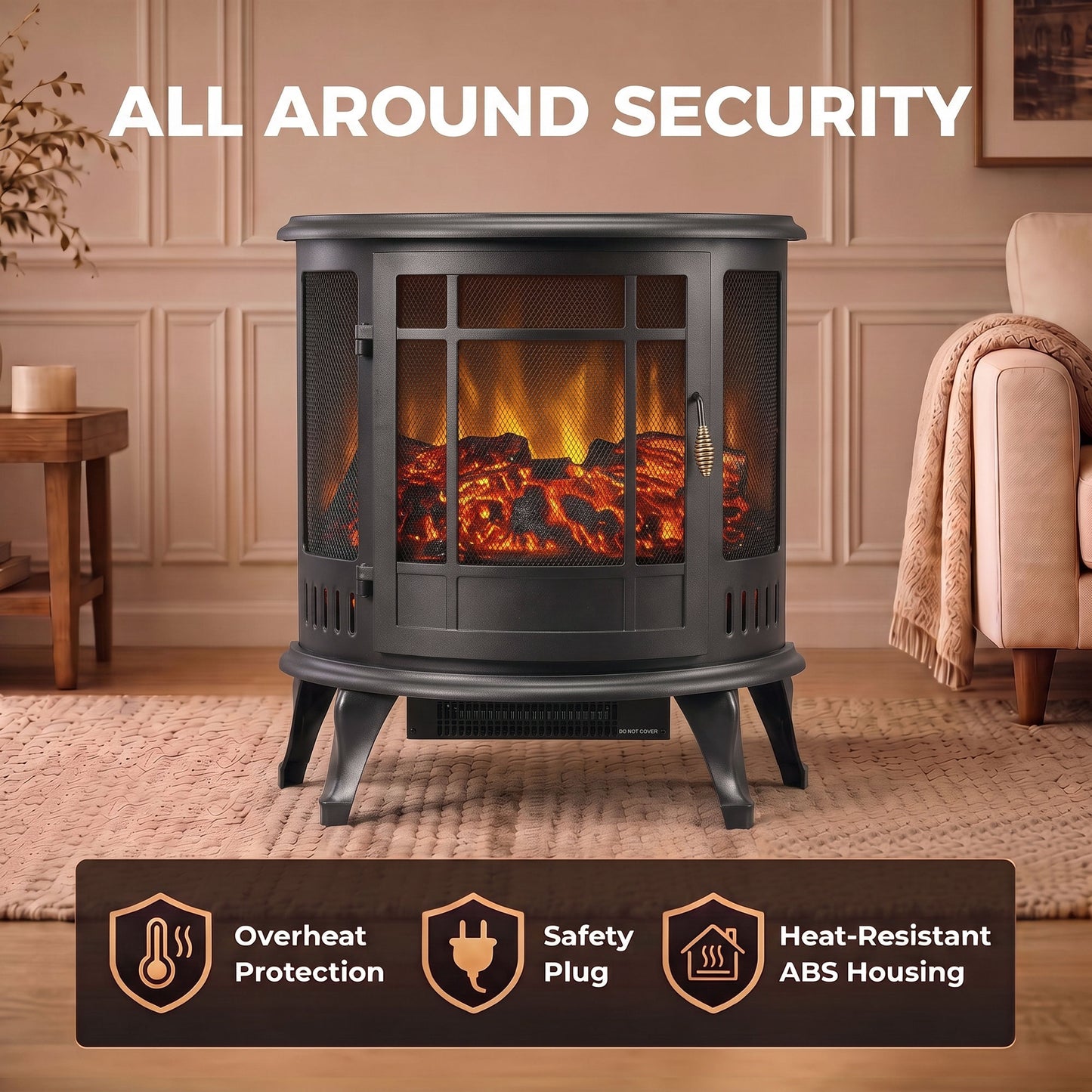 Freestanding Electric Fireplace Stove With Adjustable LED Flames 2000W