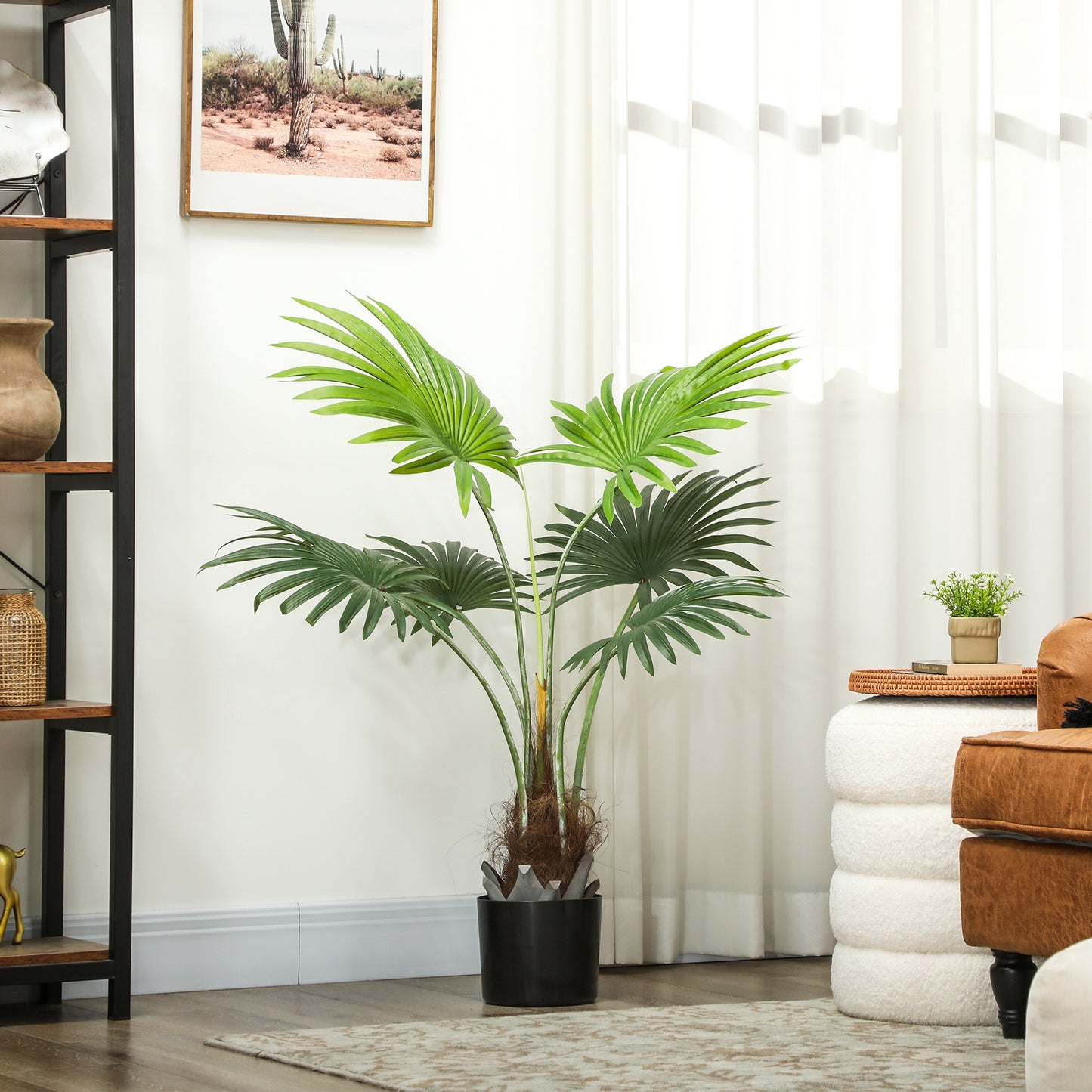 HOMCOM 94cm Artificial Palm Tree With Realistic PEVA Leaves And Coconut Coir In Plastic Pot For Home Office Decor Green