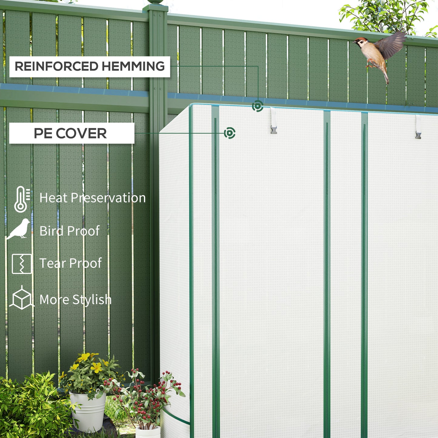 Outsunny Three Tier Mini Greenhouse White With Plastic Cover And Zipped Roll Up Door For Indoor Outdoor Shelves