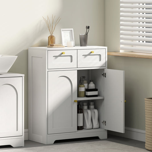 HOMCOM White Bathroom Floor Cabinet With Two Drawers And Adjustable Shelf For Towels Skincare And Essentials