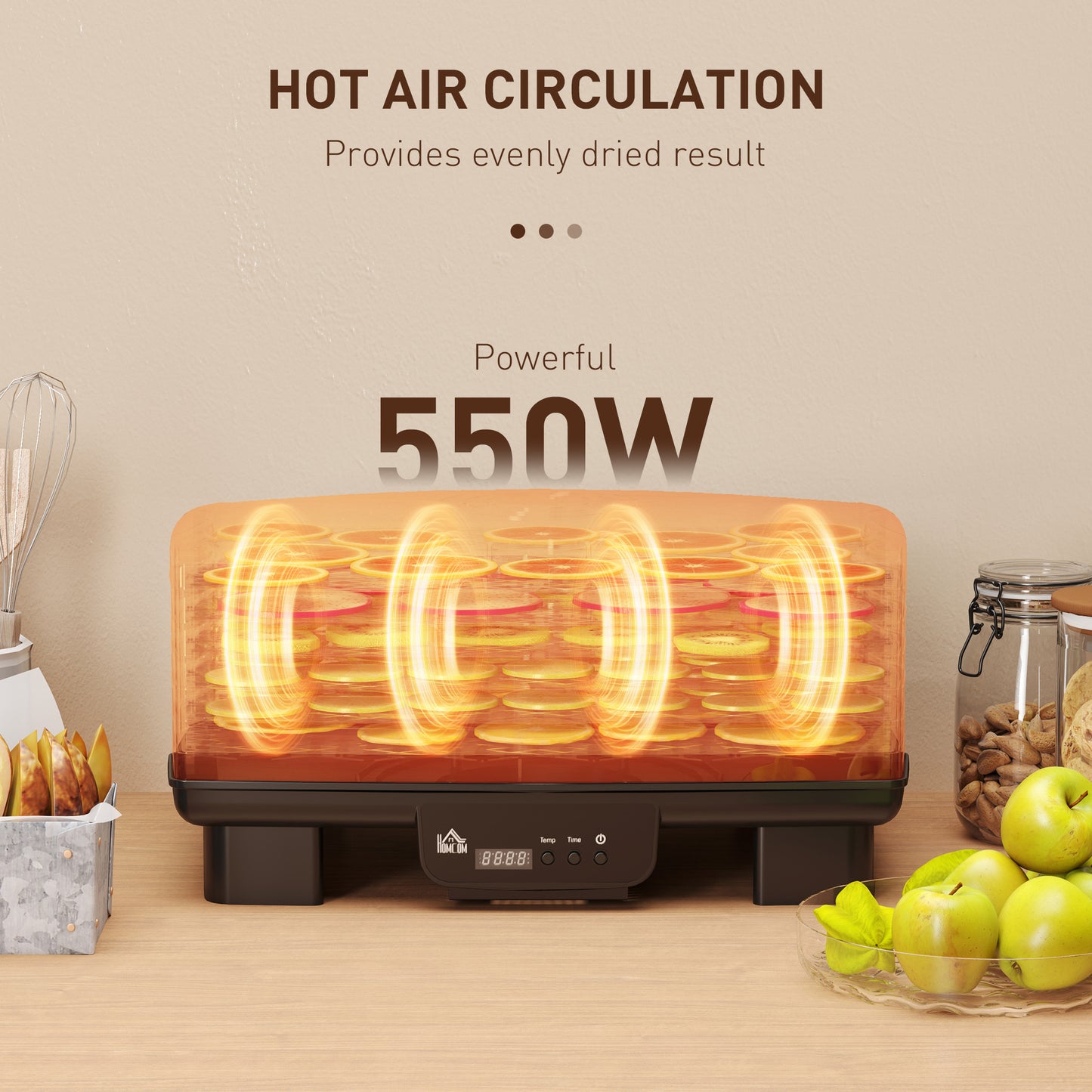 HOMCOM Six Tray Food Dehydrator with 40 to 70 C Temperature Control Black Finish and Stackable Trays