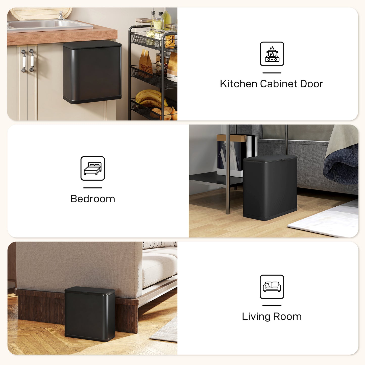 HOMCOM 8L Hanging Kitchen Bin With Lid And Removable Inner Bucket For Kitchen Cabinet Door Under Sink Or Office