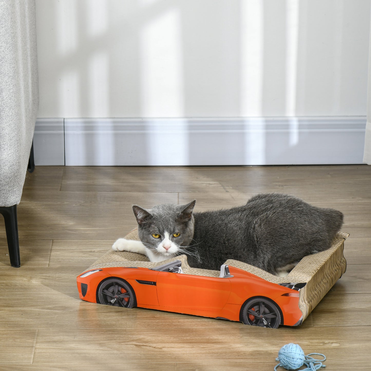 PawHut Car-Shape Cat Scratcher and Cozy Bed with Catnip - ALL4U RETAILER LTD