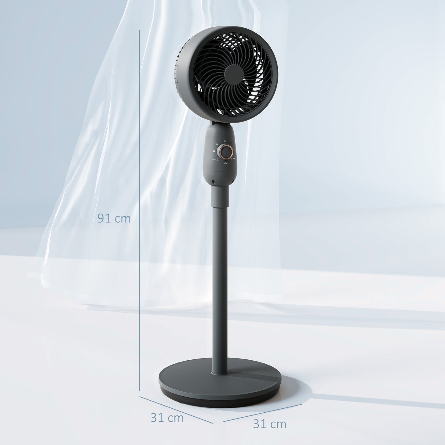 HOMCOM 12 Inch Pedestal Fan With 3 Speeds, Oscillating Floor Standing Air Circulator For Bedroom Office Grey