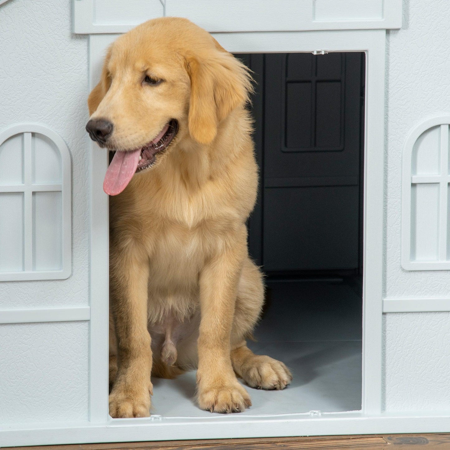 PawHut Weather-Resistant Dog House, Puppy Shelter for Large Dogs - Blue - ALL4U RETAILER LTD