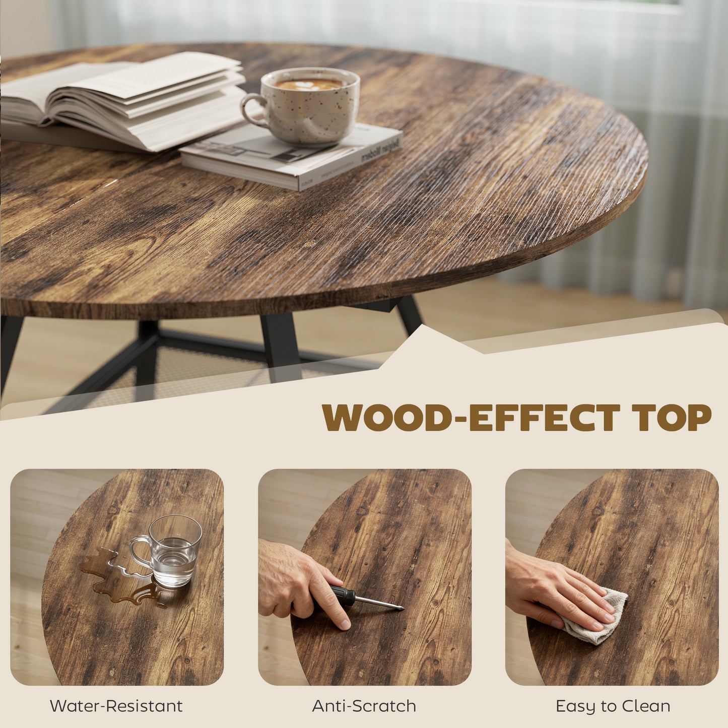 HOMCOM Round Dining Table 100 Cm Seats 4 With Storage Shelf Rustic Brown Industrial Design
