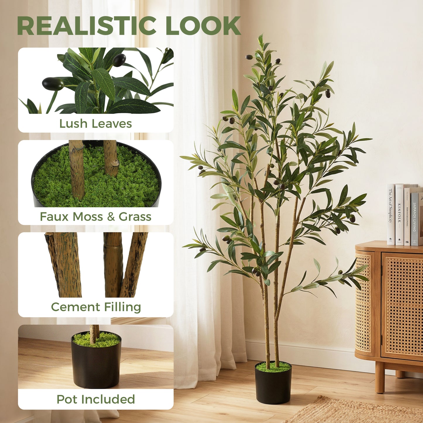 HOMCOM 120 Cm Silk Artificial Olive Tree With 303 Leaves In Cement Pot For Living Room Or Office Decor