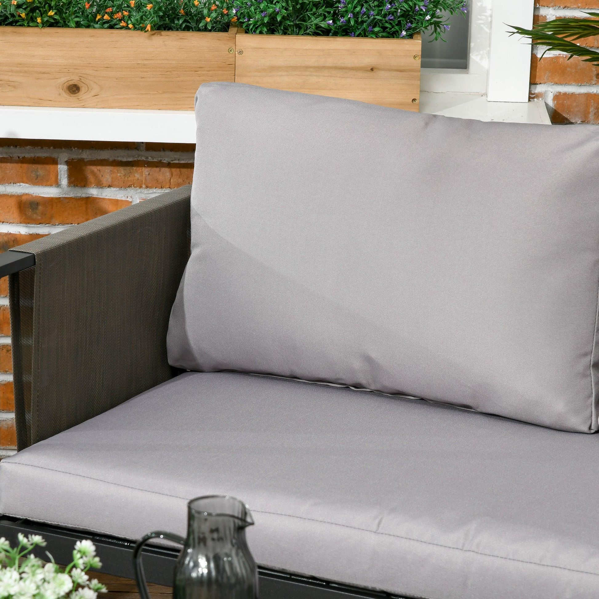 Outsunny 4 Piece Garden Sofa Set w/ Tempered Glass Coffee Table Padded Cushions - ALL4U RETAILER LTD