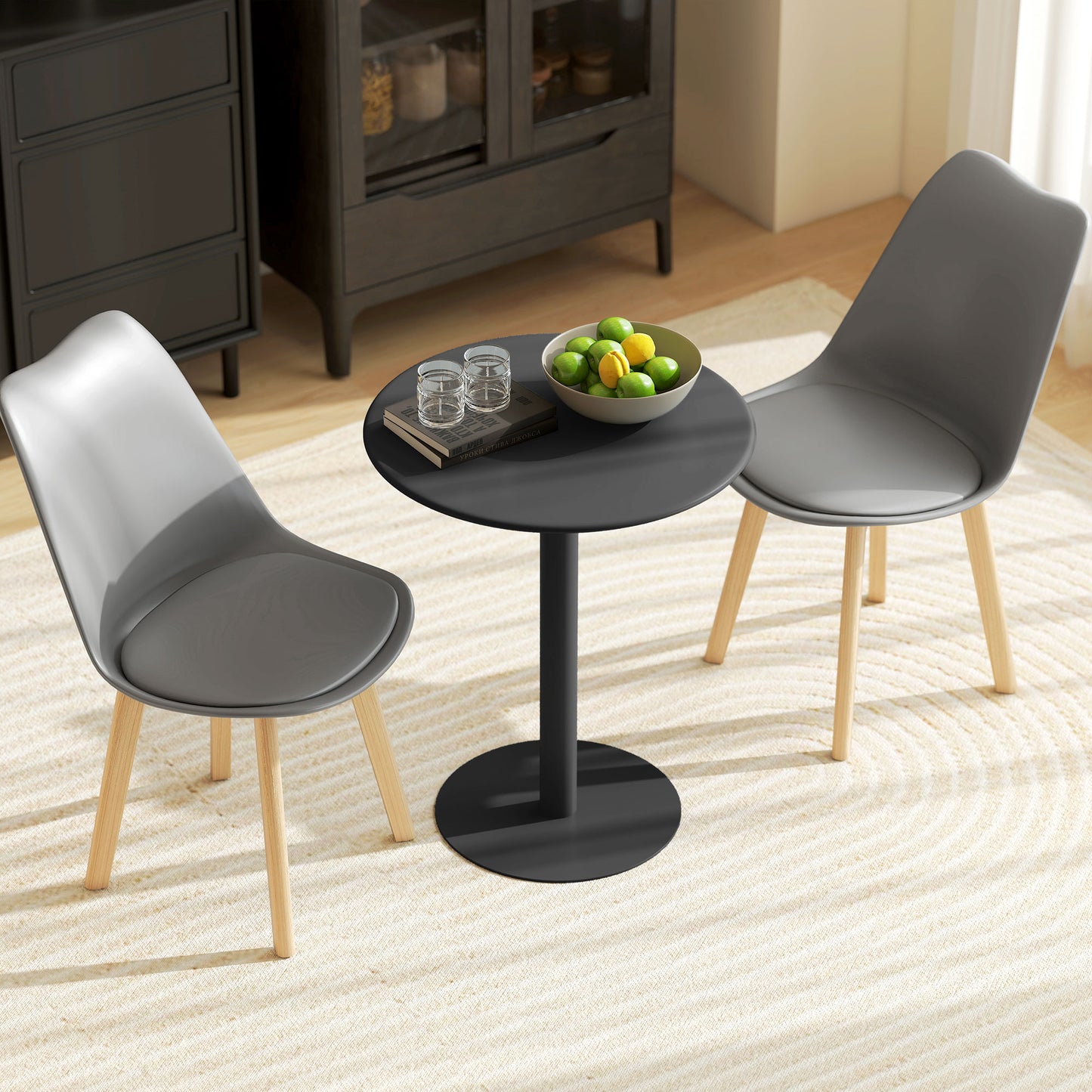 HOMCOM Round Dining Table With Steel Base For Living Room And Dining Room 60 cm Diameter 72 cm High Black