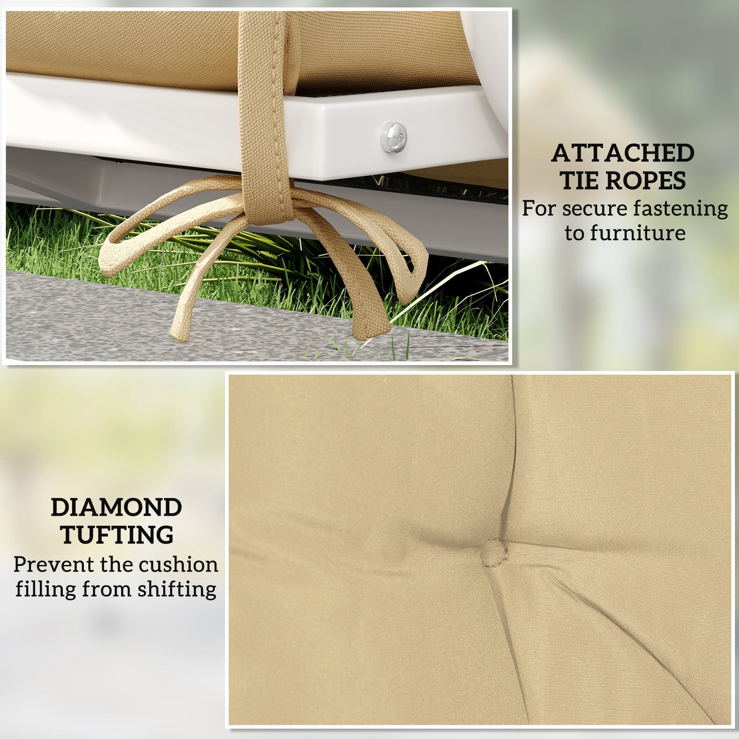 Outsunny Two Seater Bench Cushion Khaki Replacement Outdoor Furniture Cushion For Metal Or Wood Benches