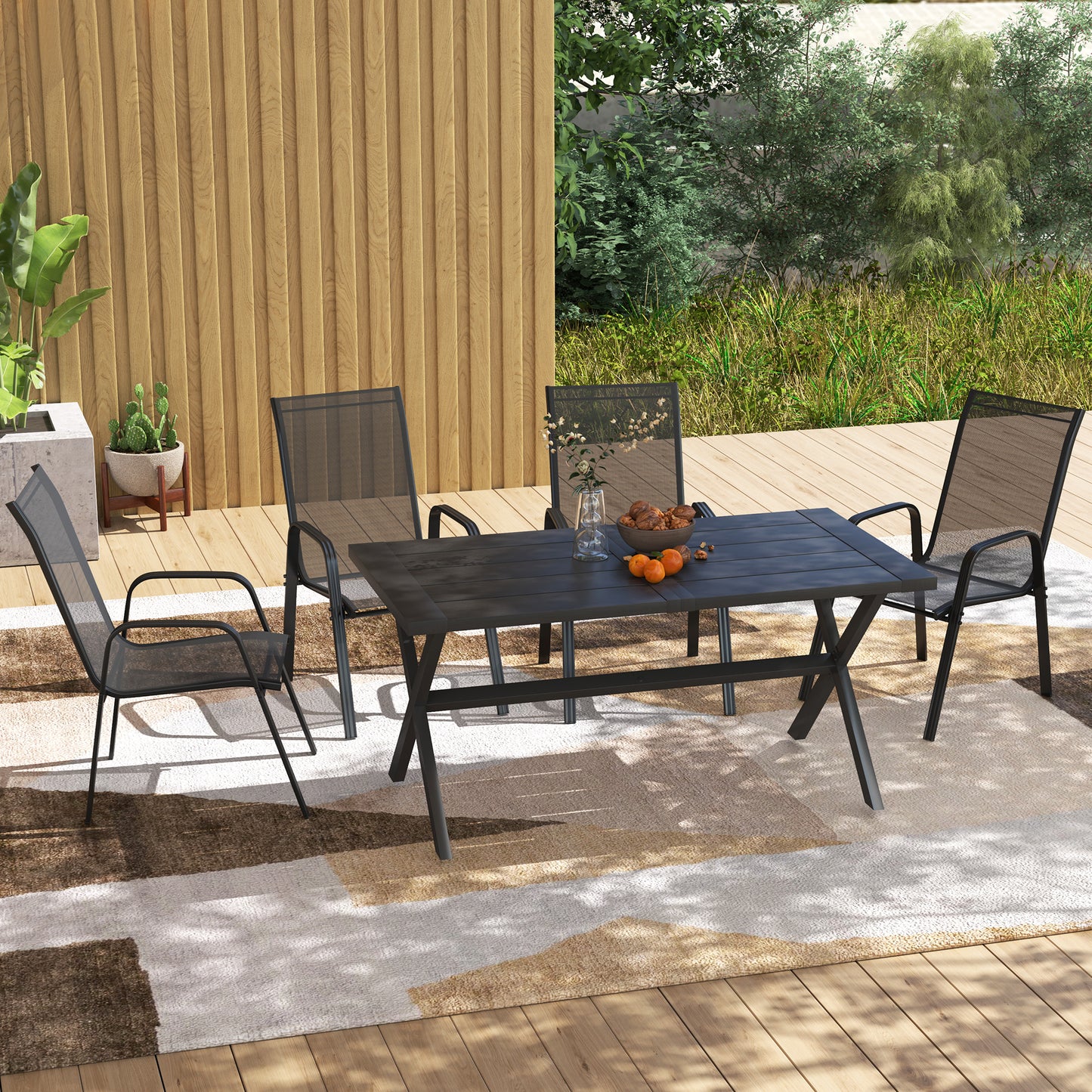 Outsunny Set Of Four Stackable Mesh Outdoor Chairs Black With High Back And Armrests
