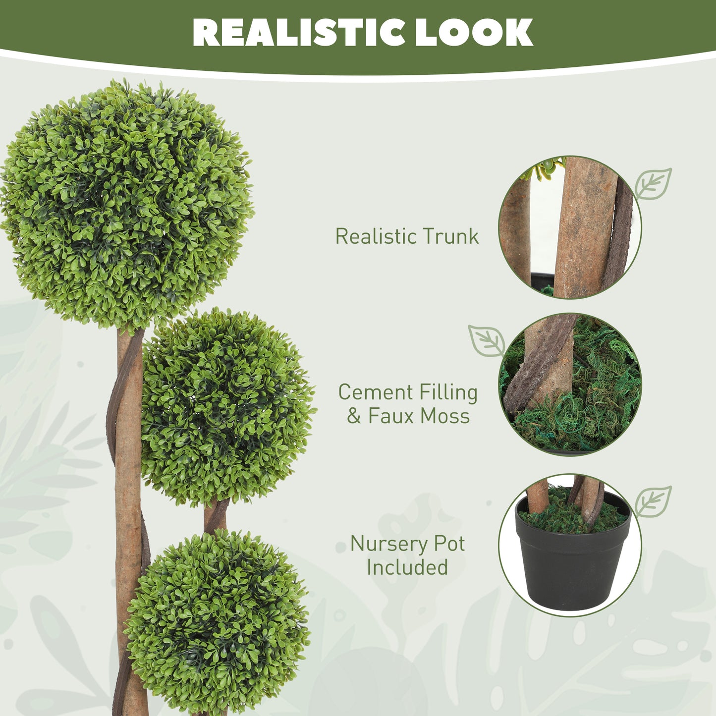 HOMCOM Decorative Artificial Boxwood Ball Topiary Trees Set Of 2 In Pots For Home Indoor Outdoor Decor