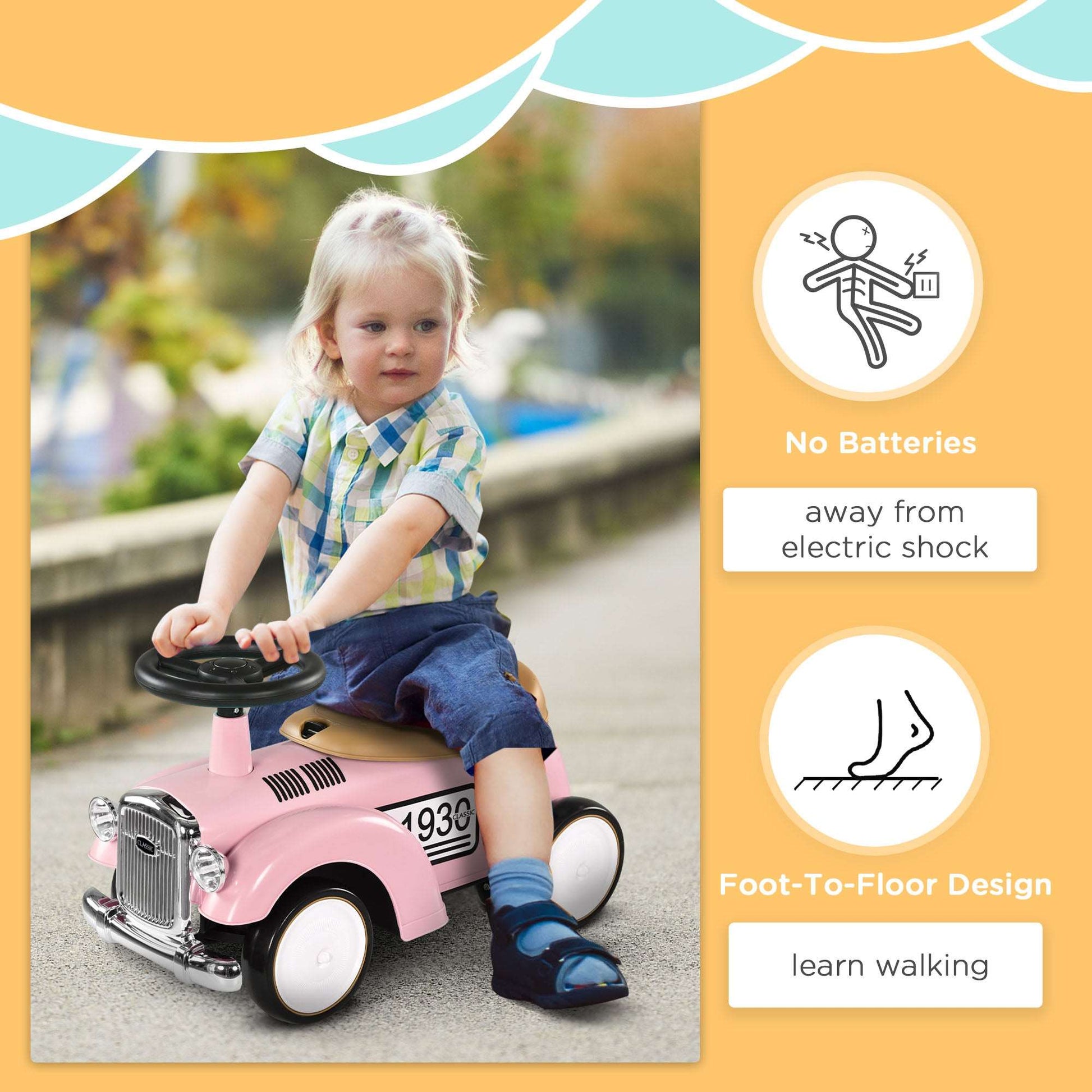 AIYAPLAY Foot Floor Slider Toddlers Under Seat Storage Ride Sliding Car Horn Aged 12-36 Months Pink - ALL4U RETAILER LTD