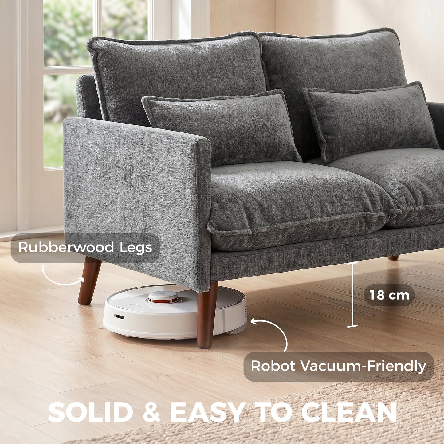 HOMCOM 2 Seater Sofa Loveseat With Pocket Springs Cushions Grey Wood Legs Compact And Comfortable