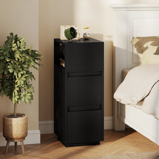 HOMCOM Slim Bedside Table Narrow Bedside Cabinet With Open Shelf And Two Drawers For Bedroom And Living Room Black