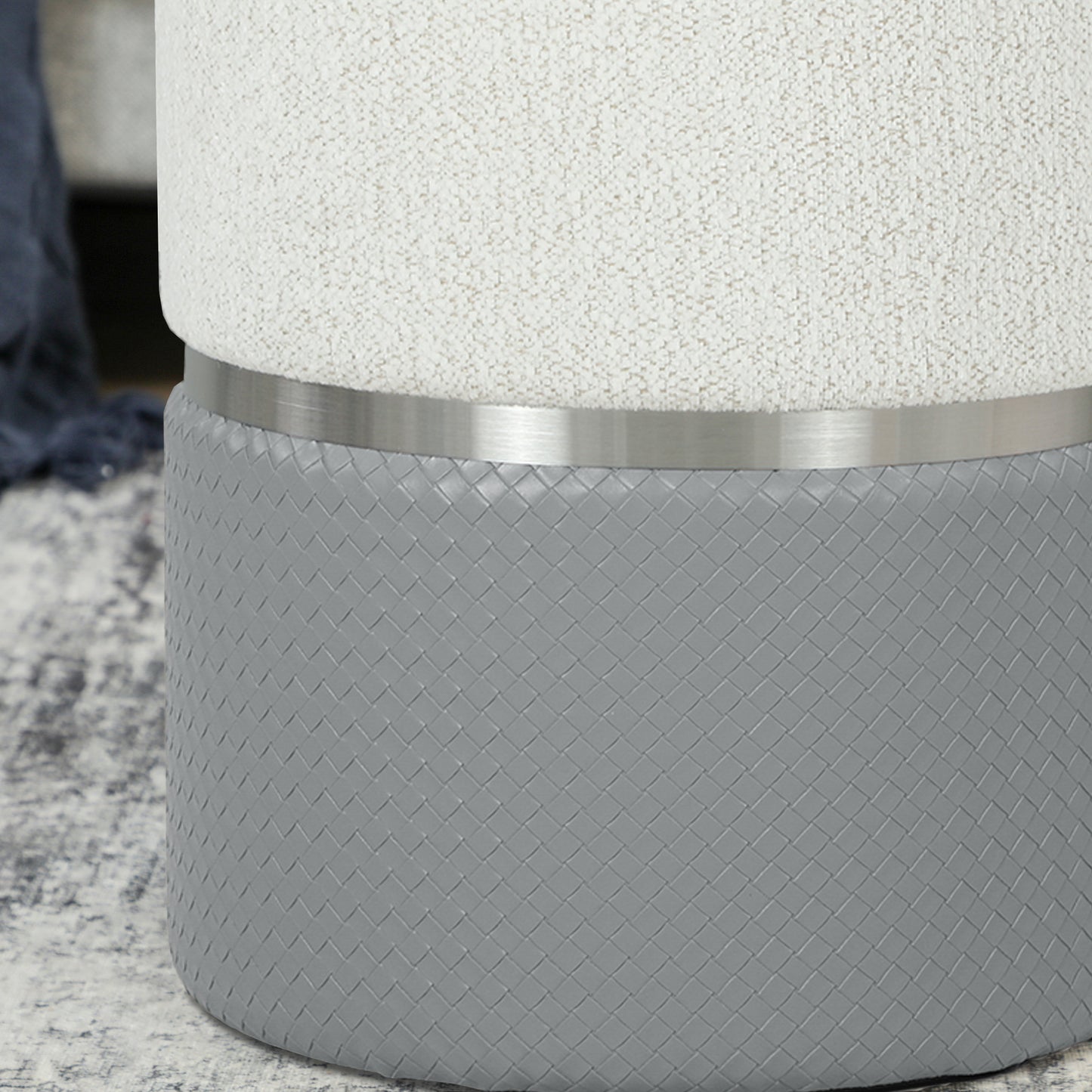 HOMCOM Nesting Round Ottomans With Storage Set Of 2 Cream And Grey Two Tone Upholstered Ottomans