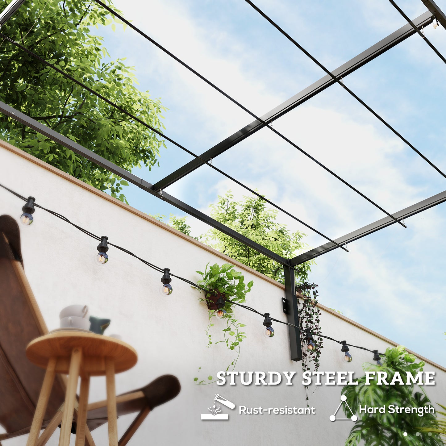Outsunny 2x3m Lean To Steel Pergola With Retractable Fabric Canopy In Khaki For Outdoor Shade