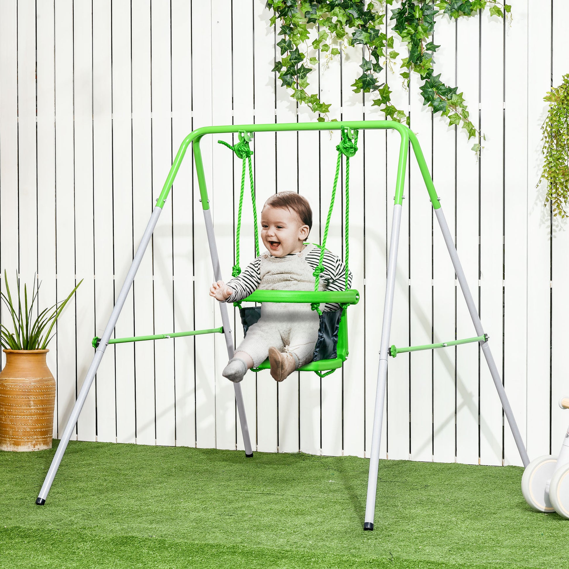 Outsunny Green Steel Baby Swing with Safety Features for Indoor and Outdoor Use - ALL4U RETAILER LTD